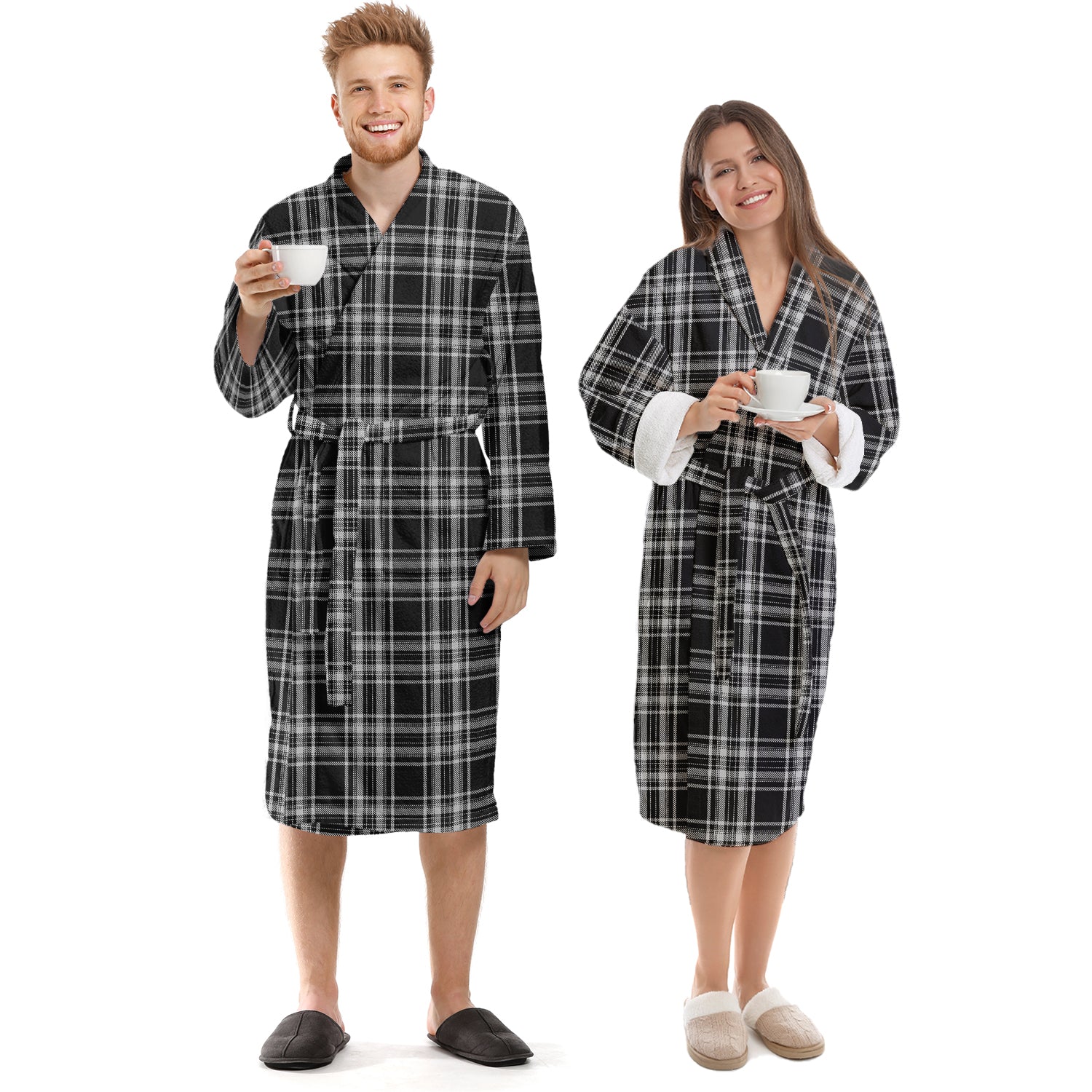 Stewart Black and White Tartan Bathrobe Unisex S - Tartan Vibes Clothing