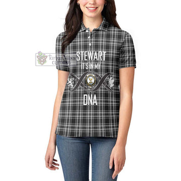 Stewart Black and White Tartan Women's Polo Shirt with Family Crest DNA In Me Style