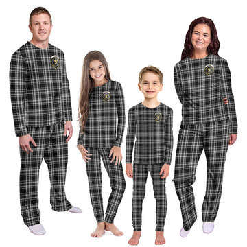 Stewart Black and White Tartan Pajamas Family Set with Family Crest