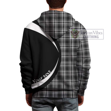 Stewart Black and White Tartan Hoodie with Family Crest Circle Style