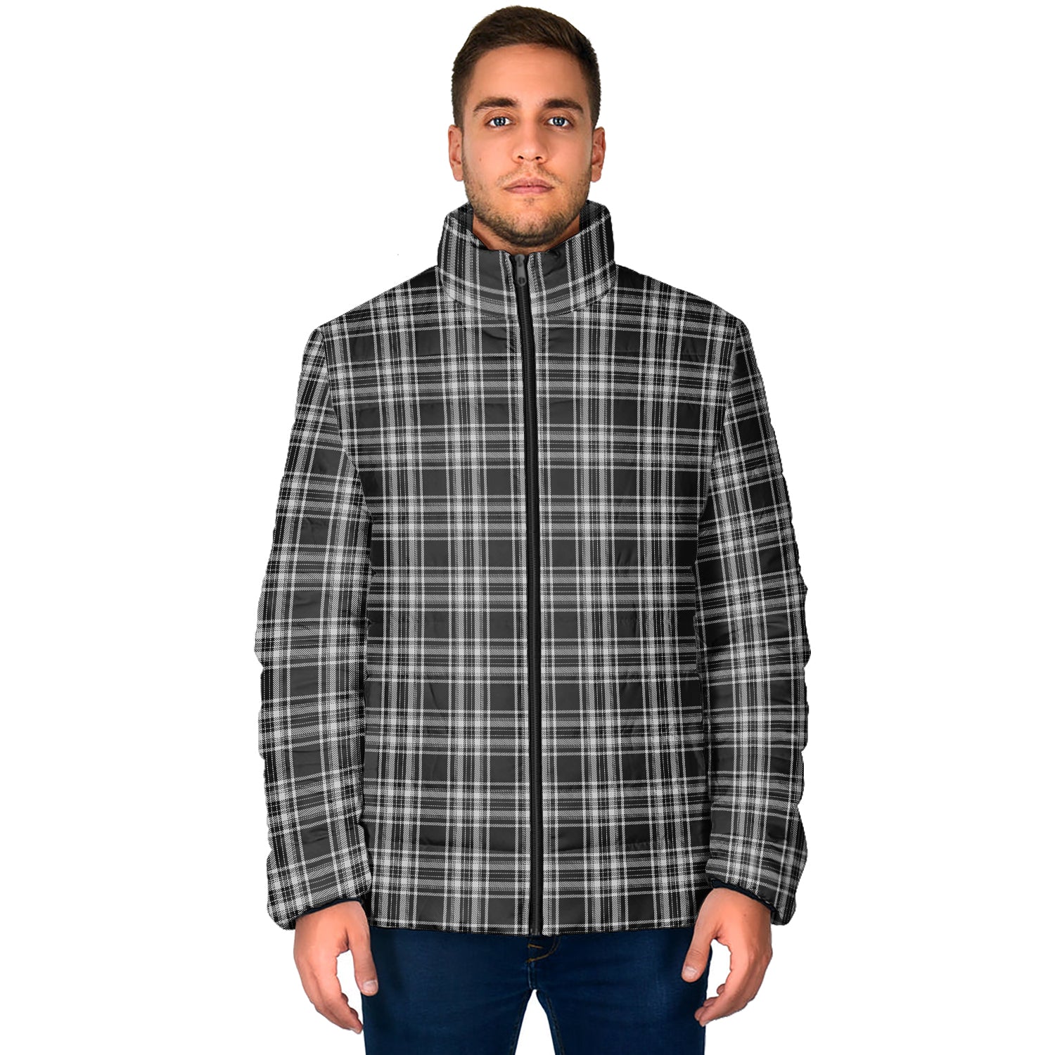 Stewart Black and White Tartan Padded Jacket - Tartan Vibes Clothing