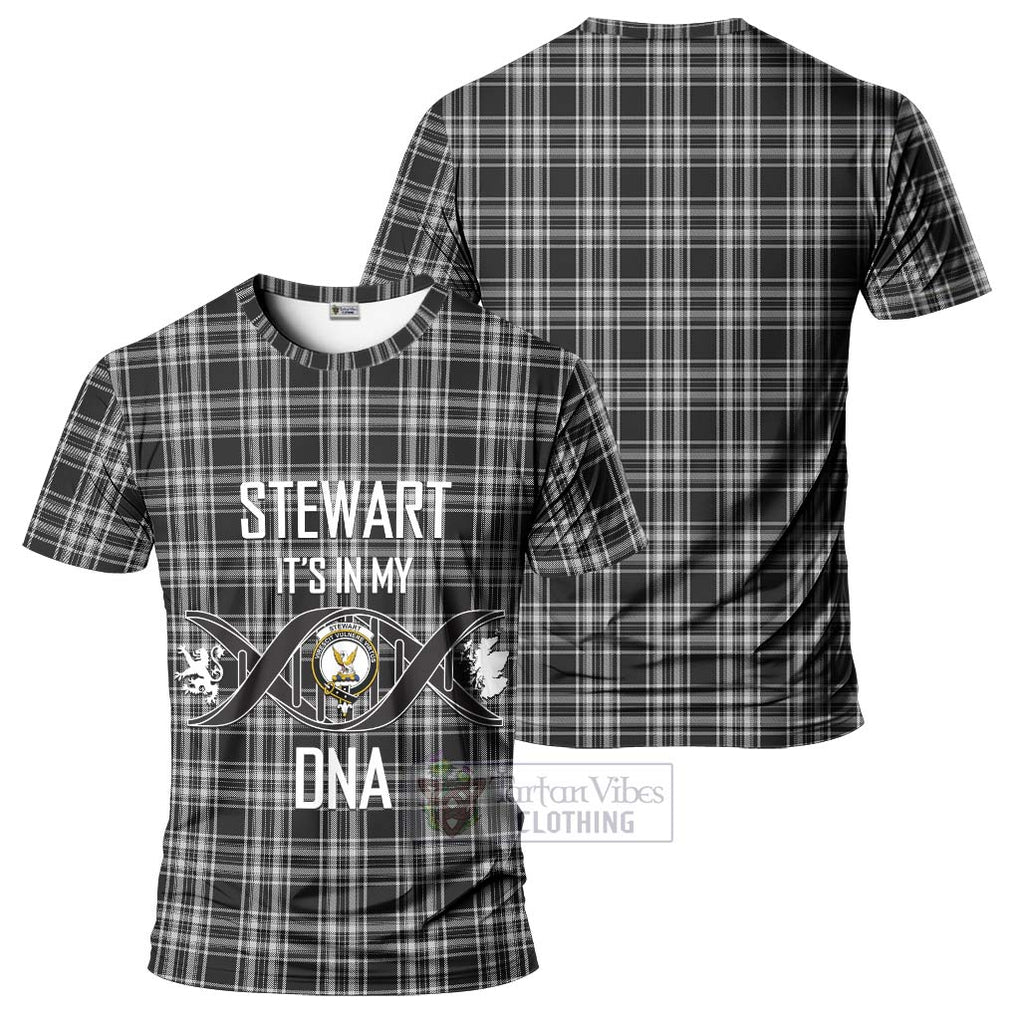 Stewart Black and White Tartan T-Shirt with Family Crest DNA In Me Style - Tartan Vibes Clothing