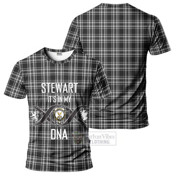 Stewart Black and White Tartan T-Shirt with Family Crest DNA In Me Style