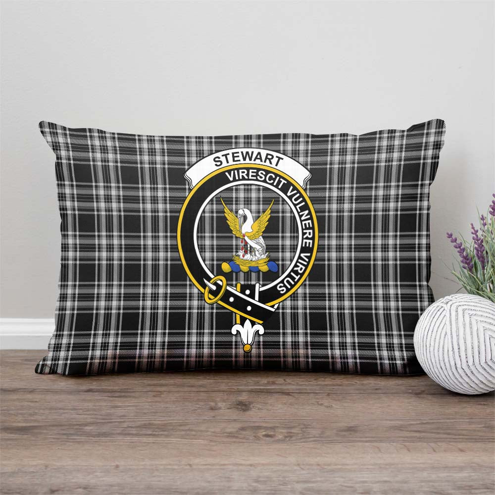 Stewart Black and White Tartan Pillow Cover with Family Crest Rectangle Pillow Cover - Tartanvibesclothing