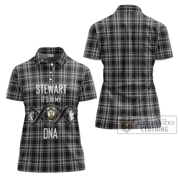 Stewart Black and White Tartan Women's Polo Shirt with Family Crest DNA In Me Style