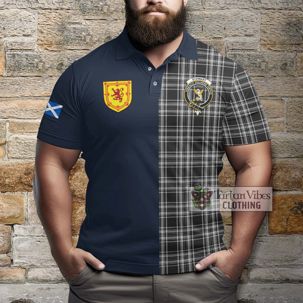 Tartan Vibes Clothing Stewart Black and White Tartan Polo Shirt with Scottish Lion Royal Arm Half Style