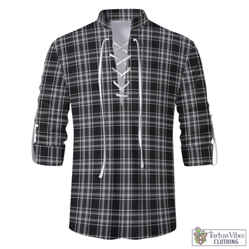 Stewart Black and White Tartan Men's Scottish Traditional Jacobite Ghillie Kilt Shirt