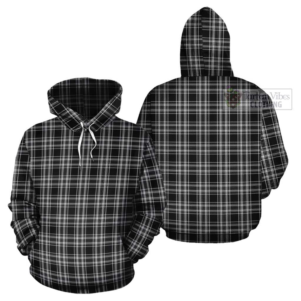 Stewart Black and White Tartan Cotton Hoodie Pullover Hoodie - Tartan Vibes Clothing