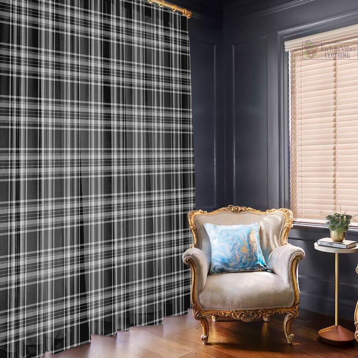 Stewart Black and White Tartan Window Curtain