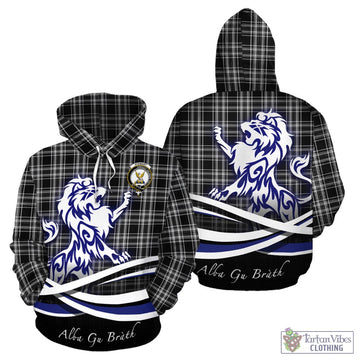 Stewart Black and White Tartan Hoodie with Alba Gu Brath Regal Lion Emblem