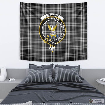 Stewart Black and White Tartan Tapestry Wall Hanging and Home Decor for Room with Family Crest