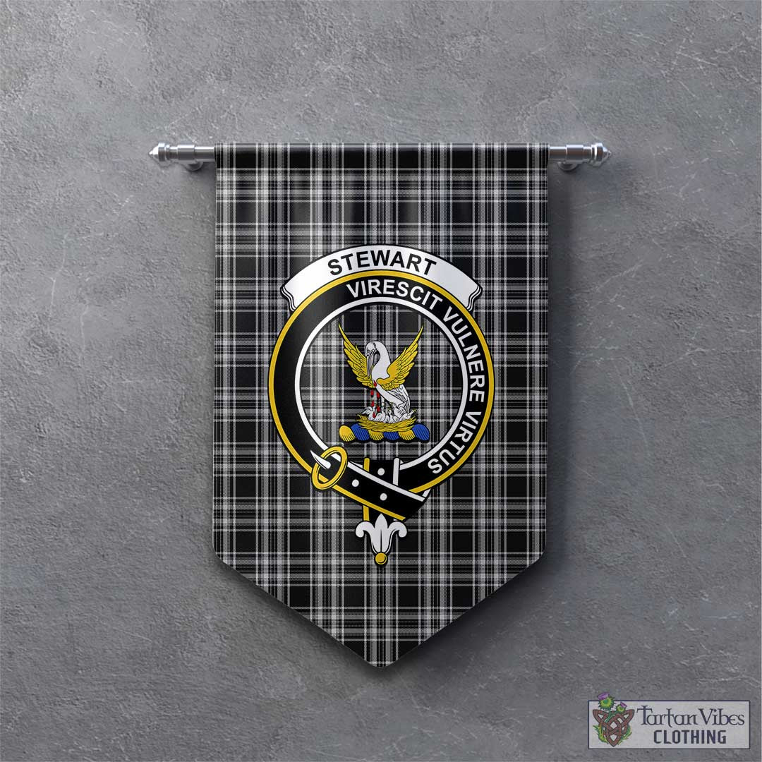 Tartan Vibes Clothing Stewart Black and White Tartan Gonfalon, Tartan Banner with Family Crest