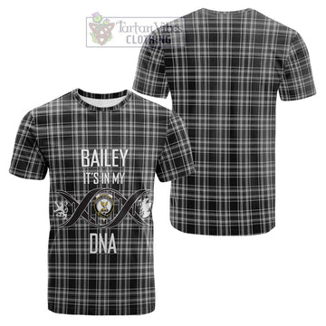 Stewart Black and White Tartan Cotton T-shirt with Family Crest DNA In Me Style