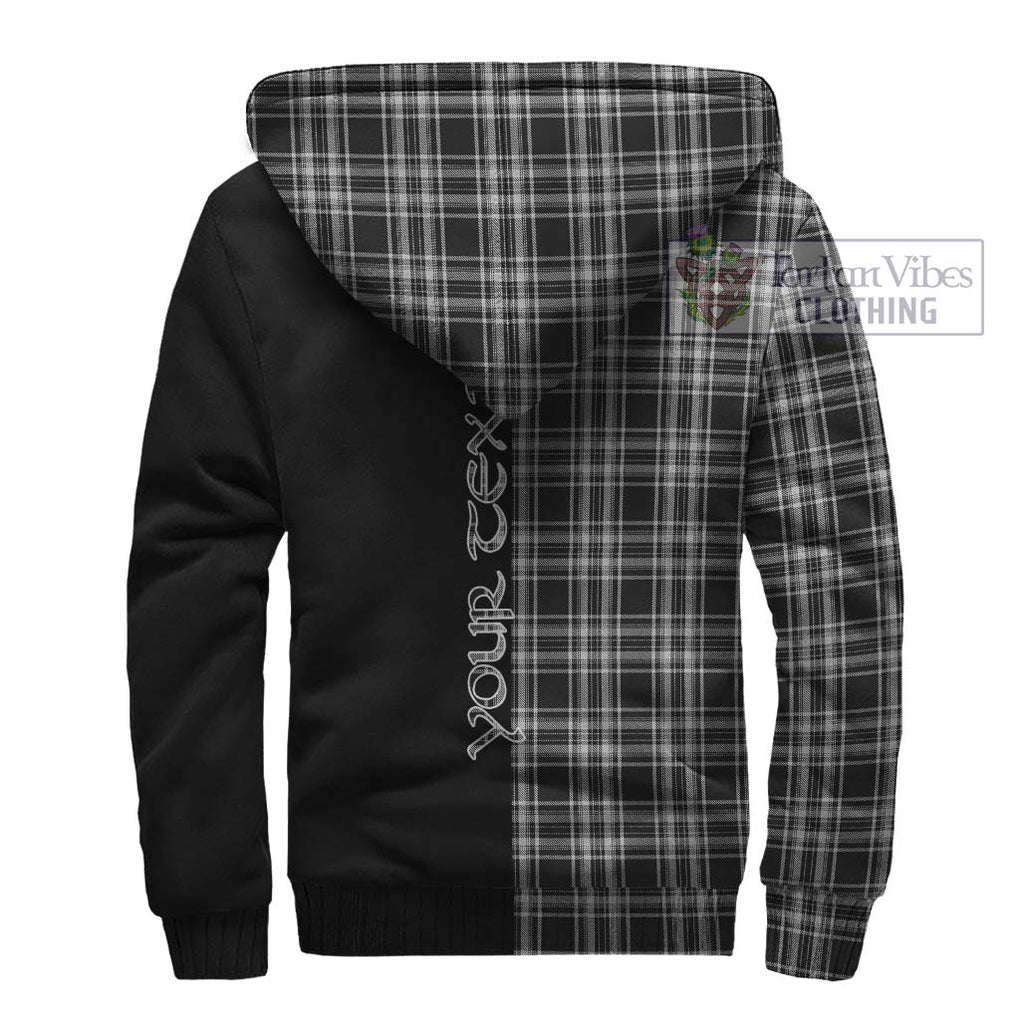 Stewart Black and White Tartan Sherpa Hoodie with Family Crest and Half Of Me Style - Tartanvibesclothing Shop