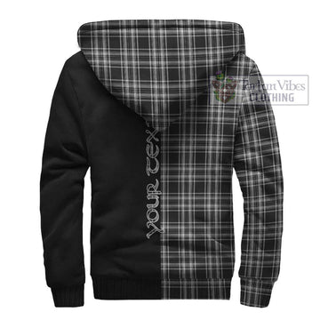 Stewart Black and White Tartan Sherpa Hoodie with Family Crest and Half Of Me Style