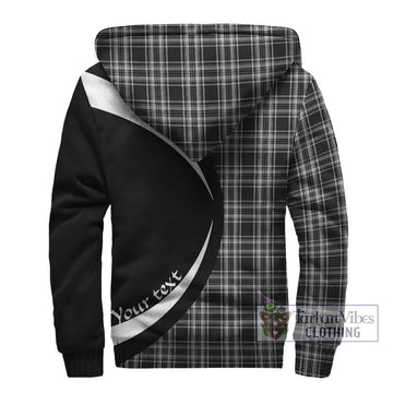 Stewart Black and White Tartan Sherpa Hoodie with Family Crest Circle Style