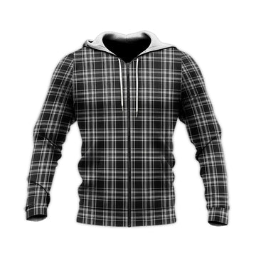 Stewart Black and White Tartan Knitted Hoodie