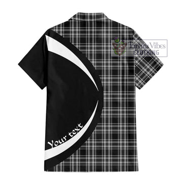 Stewart Black and White Tartan Short Sleeve Button Up with Family Crest Circle Style