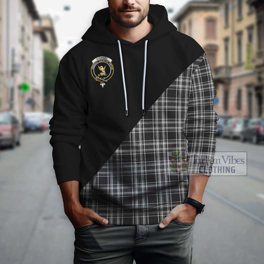 Stewart Black and White Tartan Hoodie with Family Crest and Military Logo Style - Tartanvibesclothing Shop