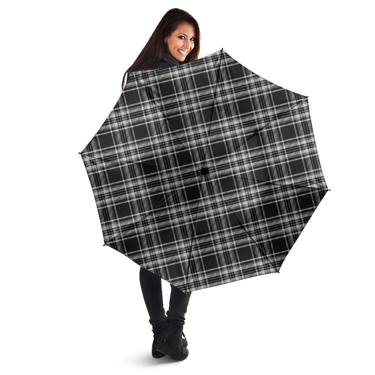 Stewart Black and White Tartan Umbrella - Tartanvibesclothing