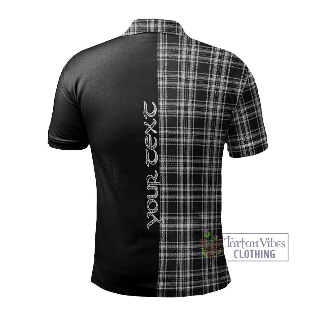 Stewart Black and White Tartan Polo Shirt with Family Crest and Half Of Me Style - Tartanvibesclothing Shop