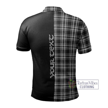 Stewart Black and White Tartan Polo Shirt with Family Crest and Half Of Me Style