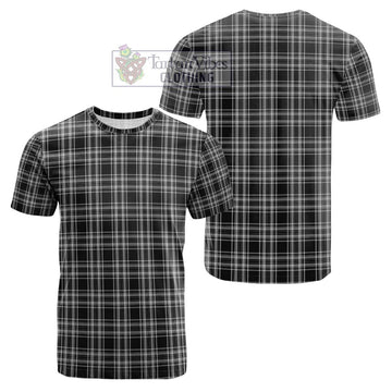 Stewart Black and White Tartan Cotton T-Shirt