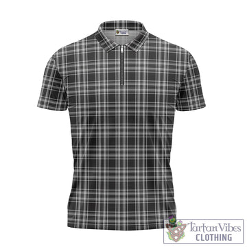 Stewart Black and White Tartan Zipper Polo Shirt