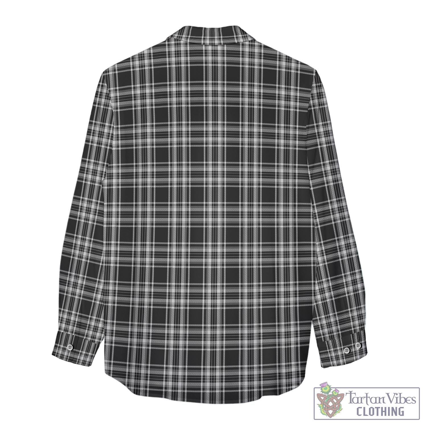 Tartan Vibes Clothing Stewart Black and White Tartan Womens Casual Shirt with Family Crest