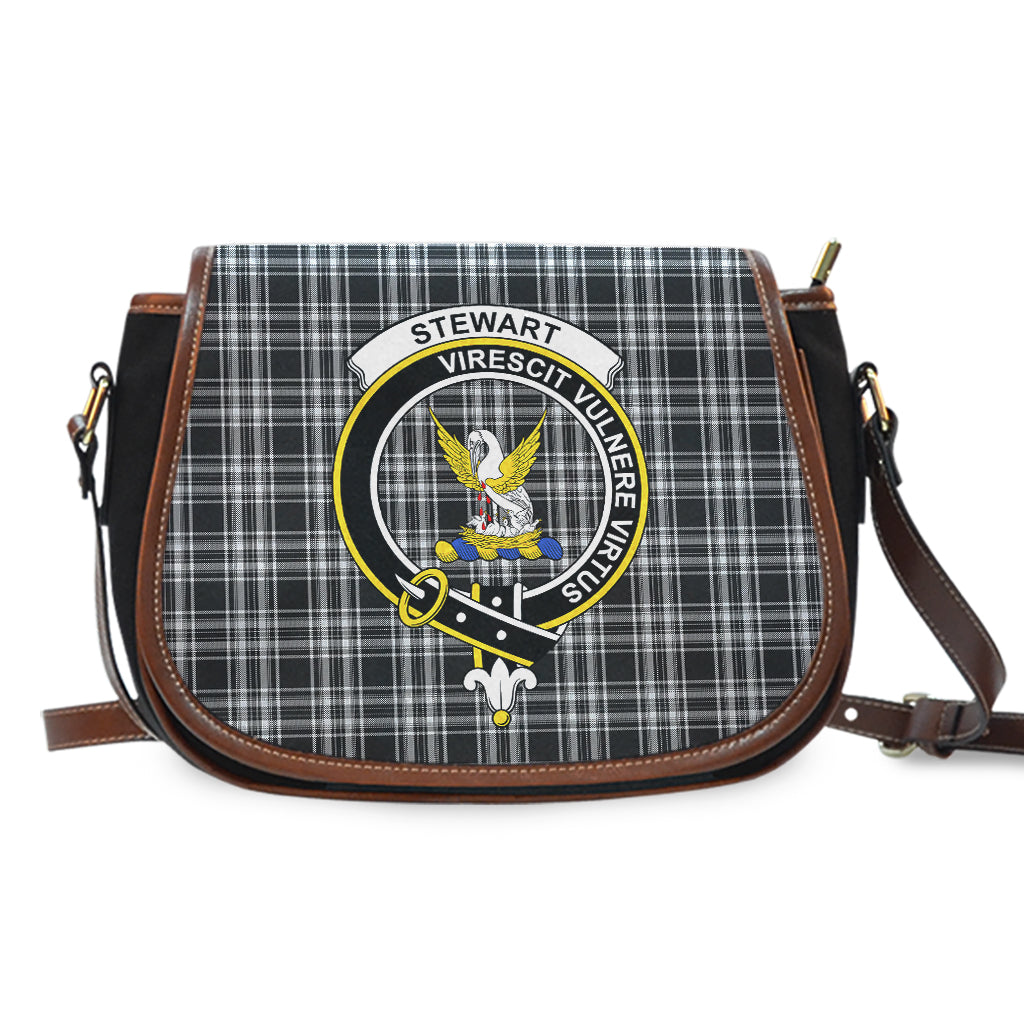 Stewart Black and White Tartan Saddle Bag with Family Crest - Tartan Vibes Clothing