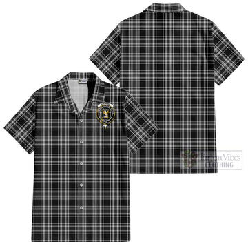 Stewart Black and White Tartan Cotton Hawaiian Shirt with Family Crest