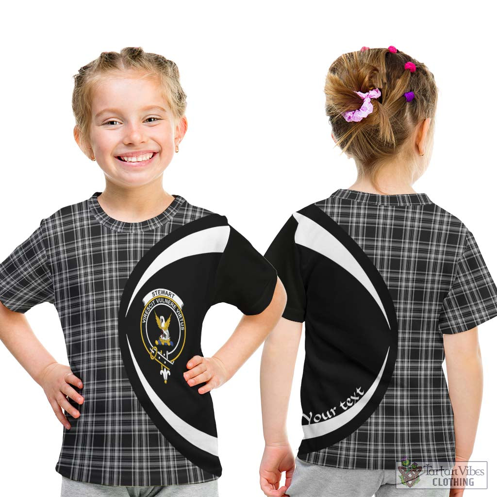 Stewart Black and White Tartan Kid T-Shirt with Family Crest Circle Style - Tartan Vibes Clothing