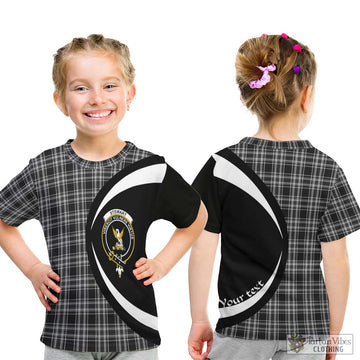 Stewart Black and White Tartan Kid T-Shirt with Family Crest Circle Style