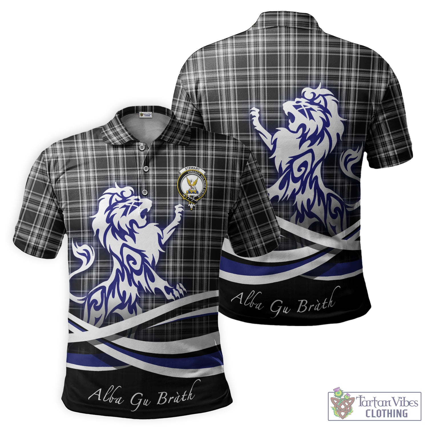 stewart-black-and-white-tartan-polo-shirt-with-alba-gu-brath-regal-lion-emblem