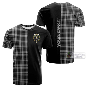 Stewart Black and White Tartan Cotton T-shirt with Family Crest and Half Of Me Style