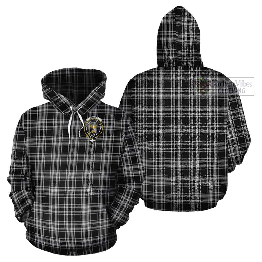 Stewart Black and White Tartan Cotton Hoodie with Family Crest Pullover Hoodie - Tartan Vibes Clothing