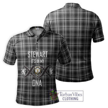 Stewart Black and White Tartan Polo Shirt with Family Crest DNA In Me Style