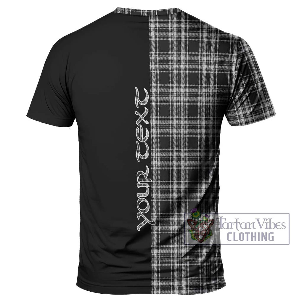 Stewart Black and White Tartan T-Shirt with Family Crest and Half Of Me Style - Tartanvibesclothing Shop