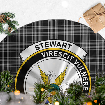 Stewart Black and White Tartan Christmas Tree Skirt with Family Crest