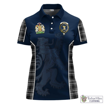 Stewart Black and White Tartan Women's Polo Shirt with Family Crest and Lion Rampant Vibes Sport Style