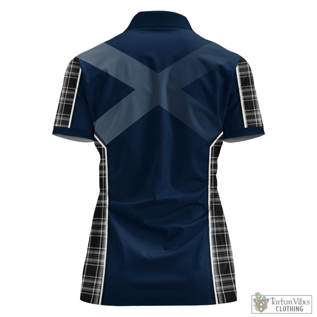 Tartan Vibes Clothing Stewart Black and White Tartan Women's Polo Shirt with Family Crest and Scottish Thistle Vibes Sport Style