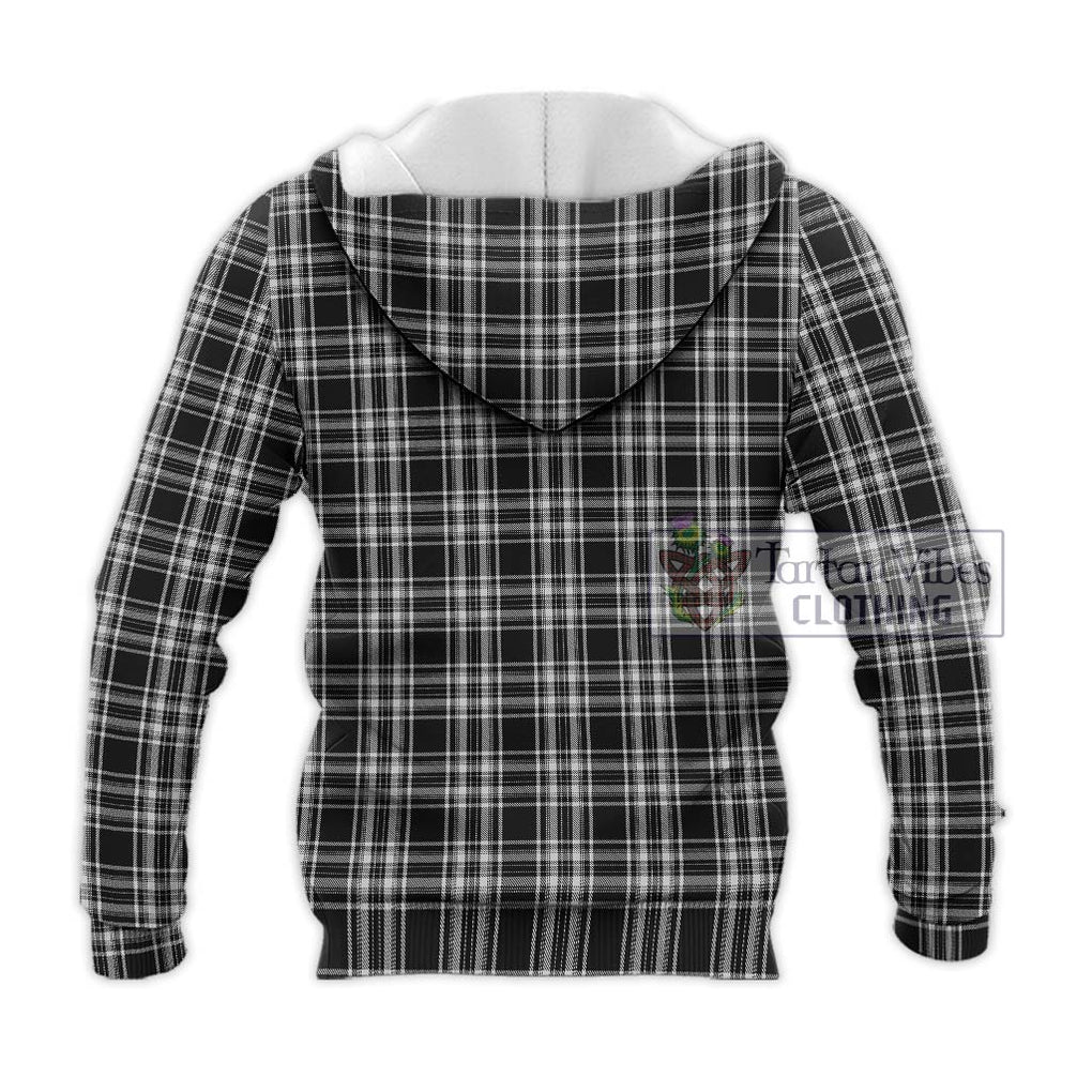 Stewart Black and White Tartan Knitted Hoodie with Family Crest DNA In Me Style - Tartanvibesclothing Shop