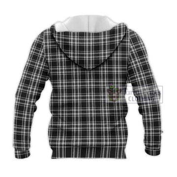 Stewart Black and White Tartan Knitted Hoodie with Family Crest DNA In Me Style