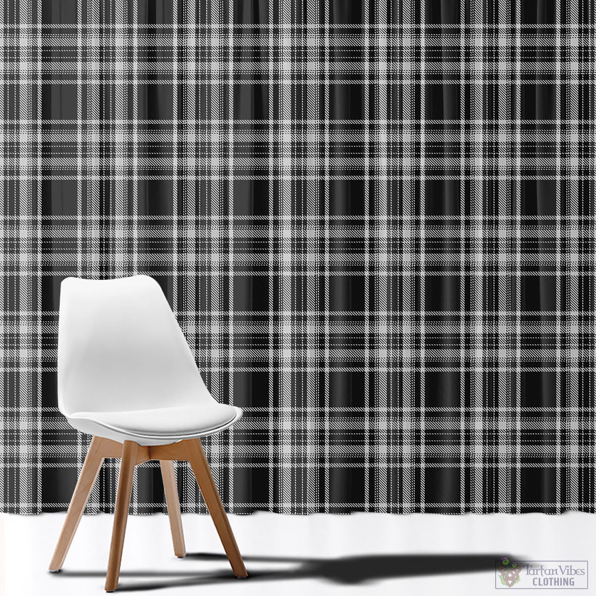 Stewart Black and White Tartan Window Curtain