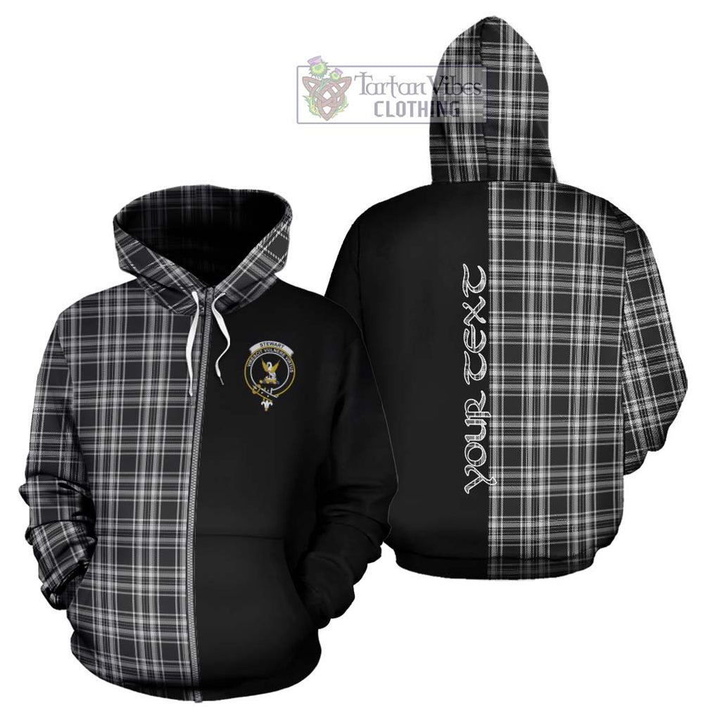 Stewart Black and White Tartan Hoodie with Family Crest and Half Of Me Style - Tartanvibesclothing Shop