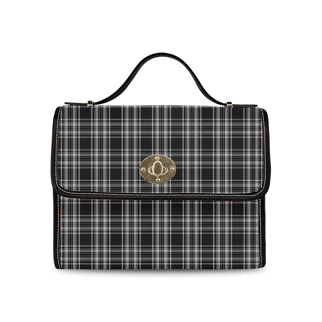 Stewart Black and White Tartan Leather Strap Waterproof Canvas Bag - Tartanvibesclothing