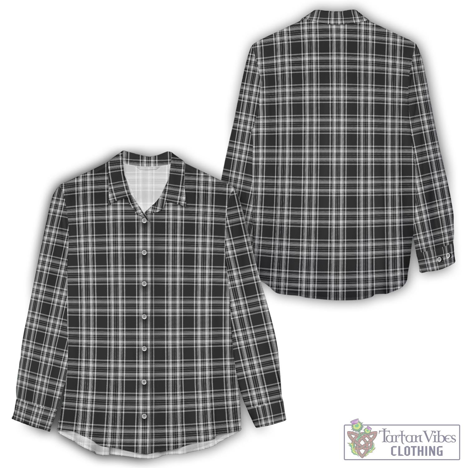 Stewart Black and White Tartan Womens Casual Shirt