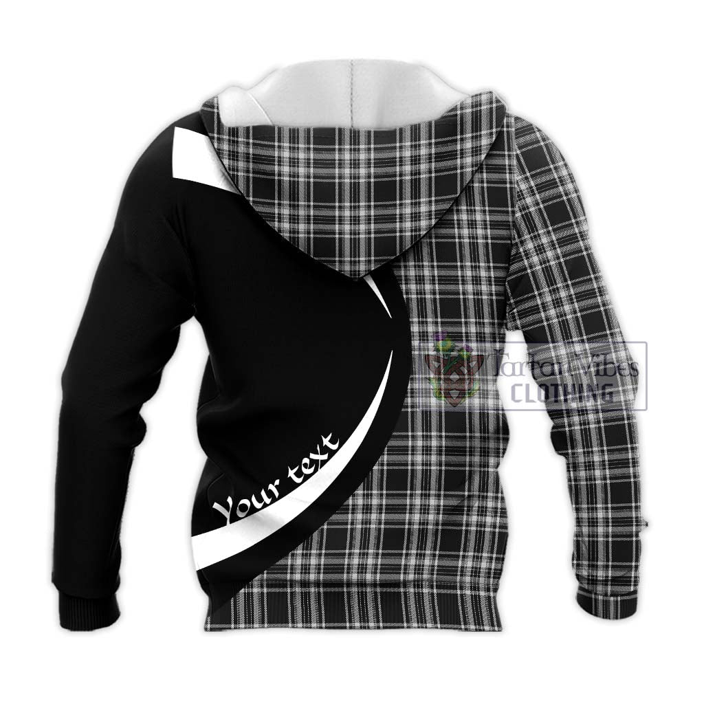 Stewart Black and White Tartan Knitted Hoodie with Family Crest Circle Style - Tartan Vibes Clothing