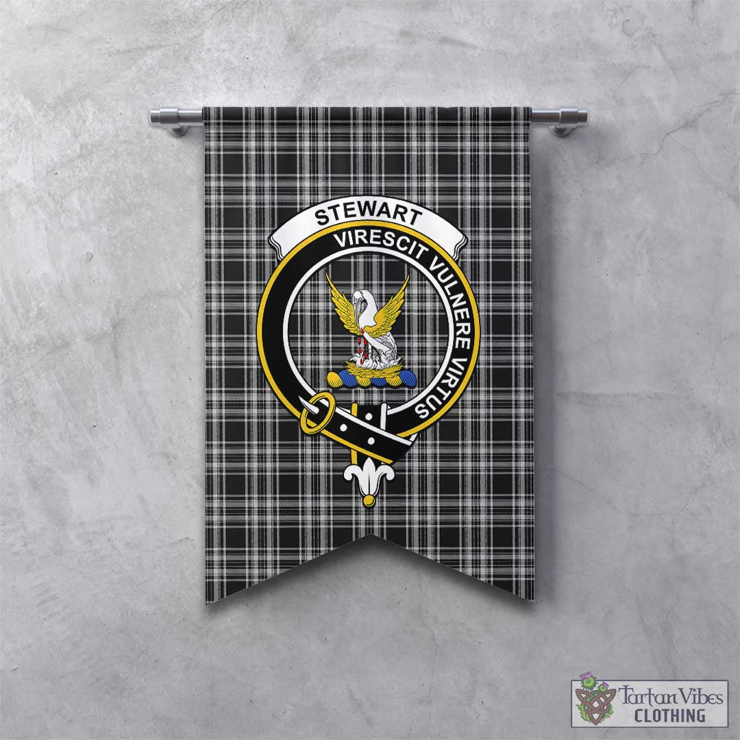 Tartan Vibes Clothing Stewart Black and White Tartan Gonfalon, Tartan Banner with Family Crest