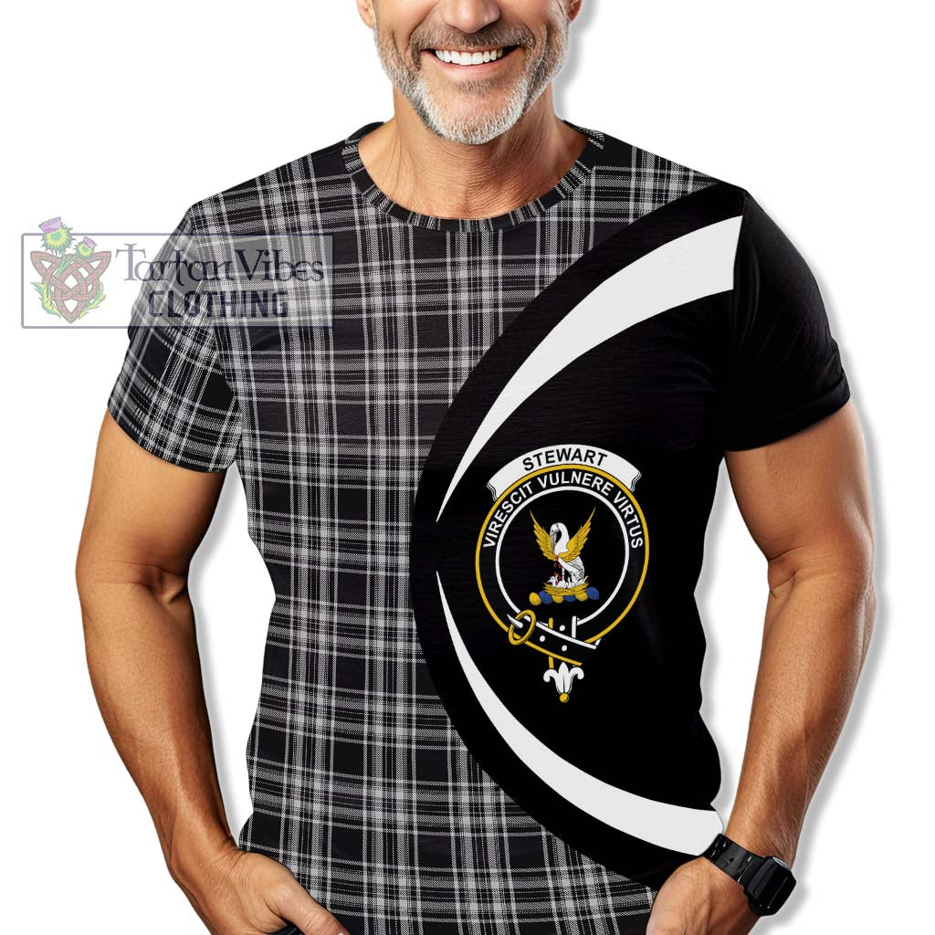 Tartan Vibes Clothing Stewart Black and White Tartan T-Shirt with Family Crest Circle Style